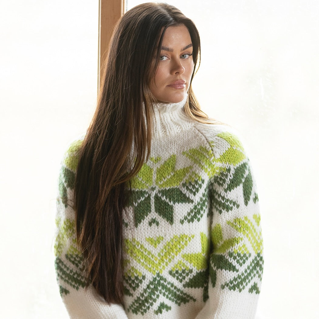 Strikk The Look: Sno-genser hvit-grønn