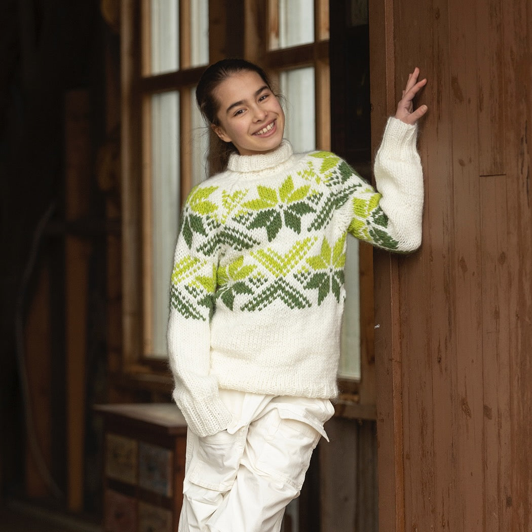 Strikk The Look: Snoi-genser barn, hvit-grønn