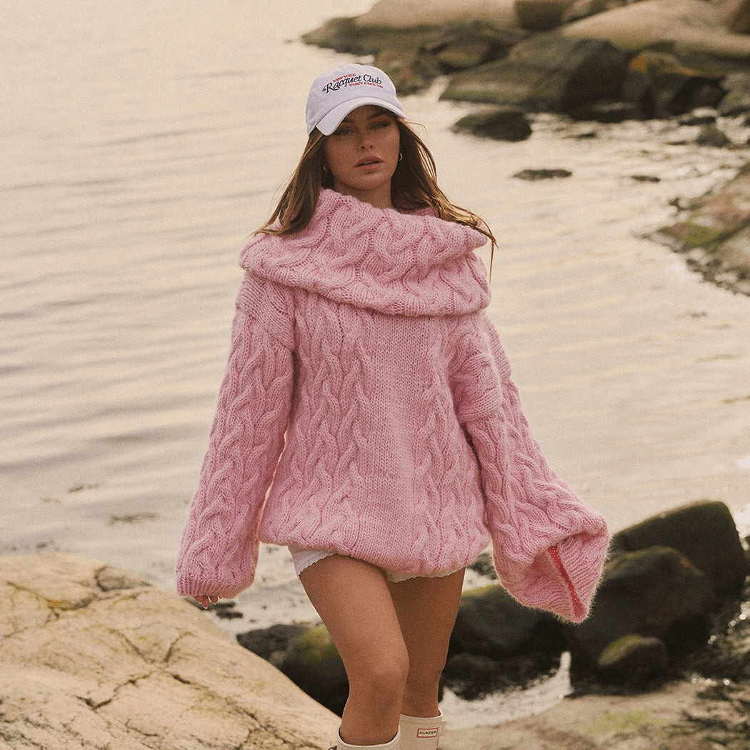 Strikk The Look: Honningsvåg-genser og hals lys rosa