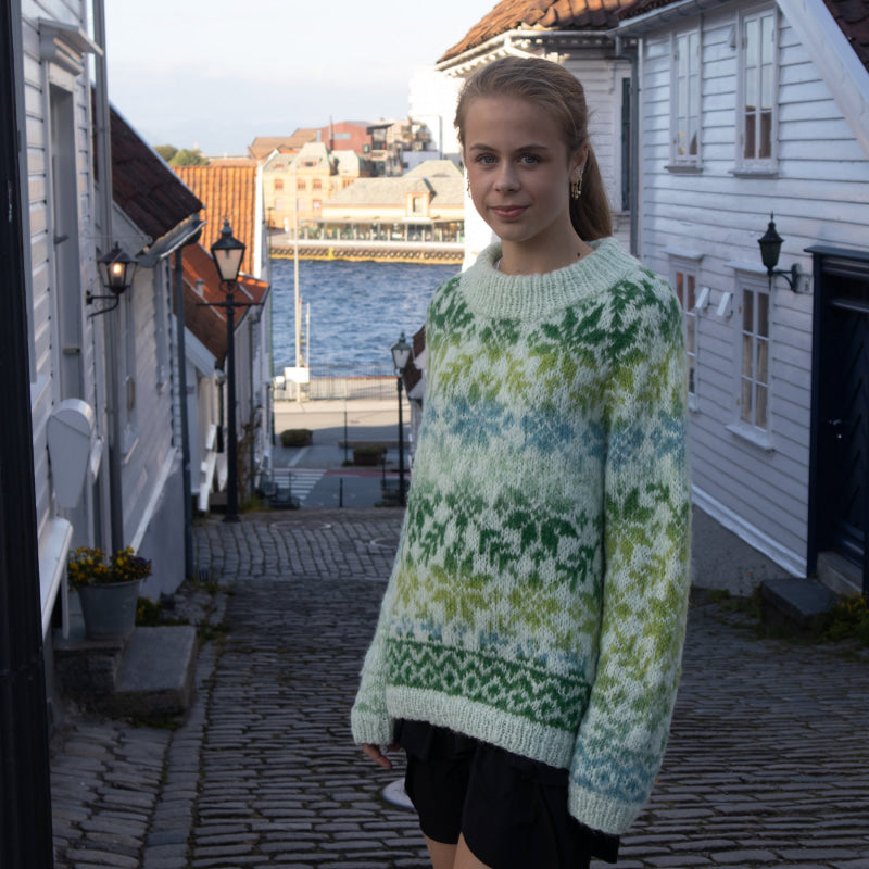 Strikk The Look: Carly-genser mint-Grønn/Gul/Isblå
