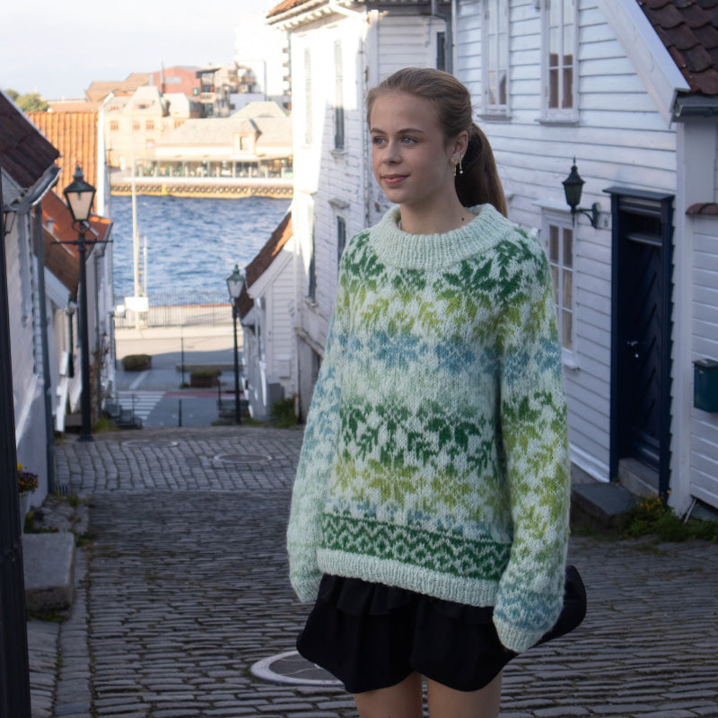 Strikk The Look: Carly-genser mint-Grønn/Gul/Isblå