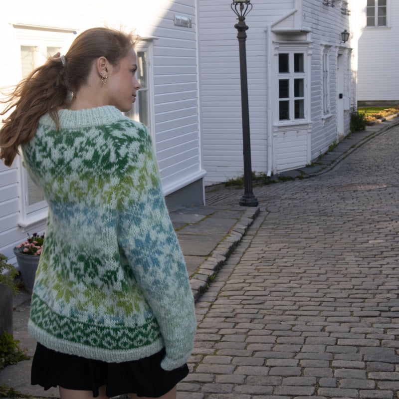 Strikk The Look: Carly-genser mint-Grønn/Gul/Isblå