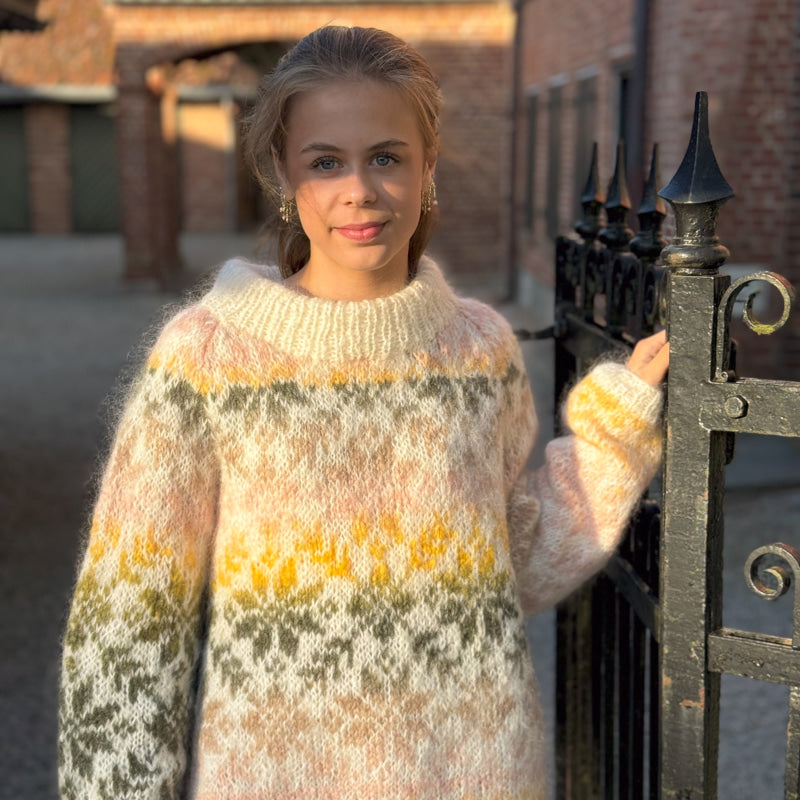 Strikk The Look: Carly-genser natur-Grønn/Gul/Rosa