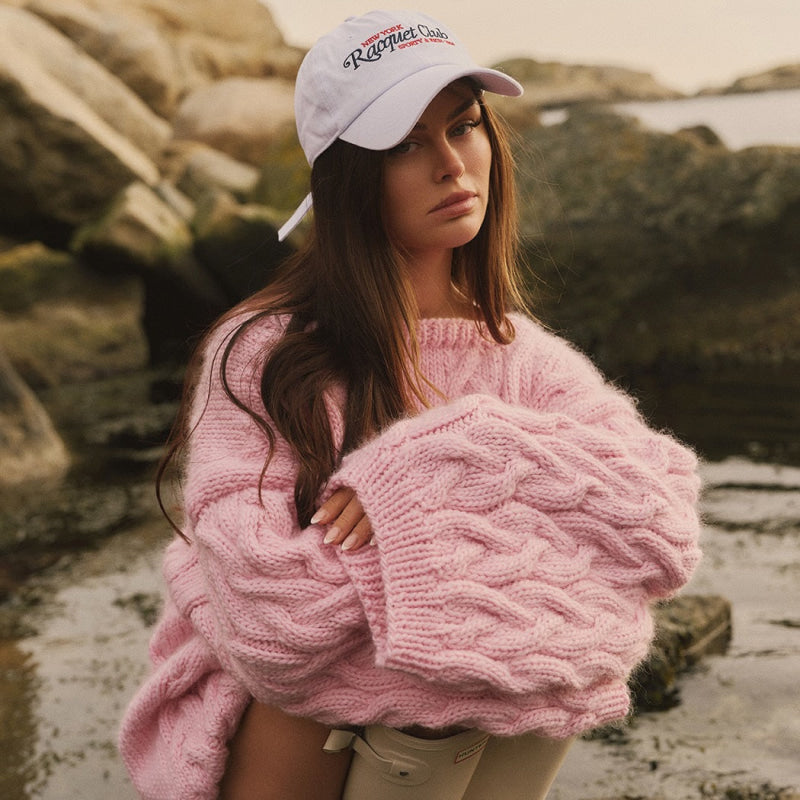 Strikk The Look: Honningsvåg-genser lys rosa