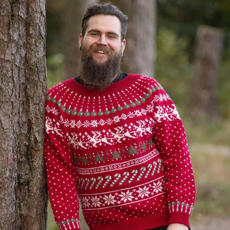Strikk The Look: Julemysterietgenser herre rød