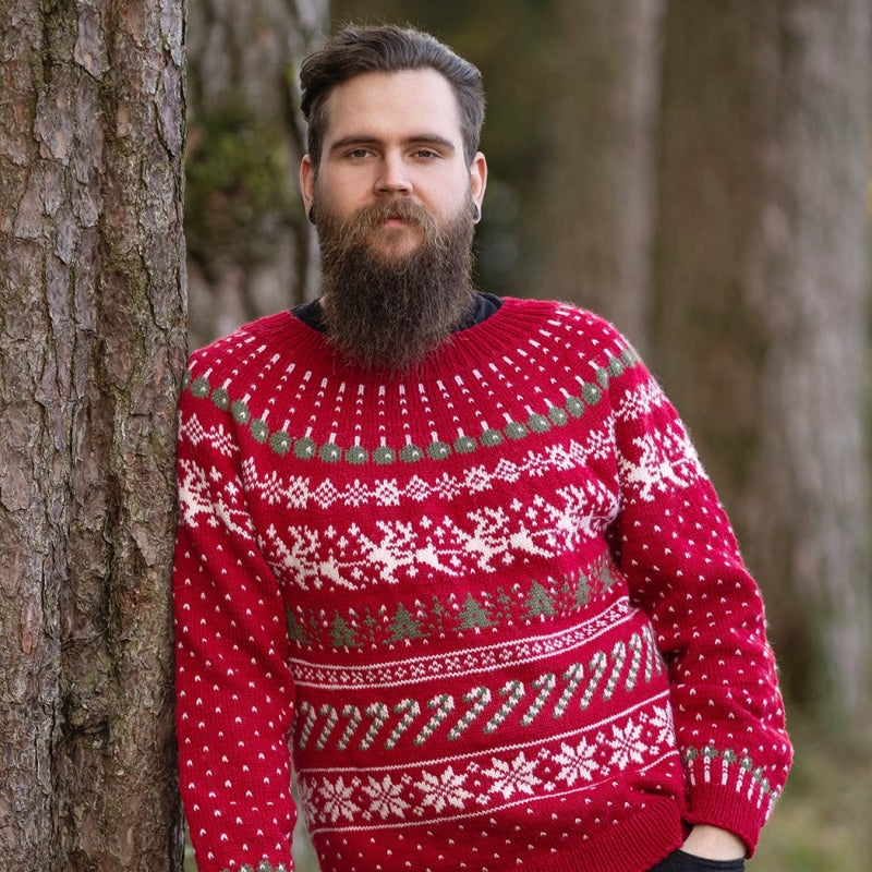 Strikk The Look: Julemysterietgenser herre rød