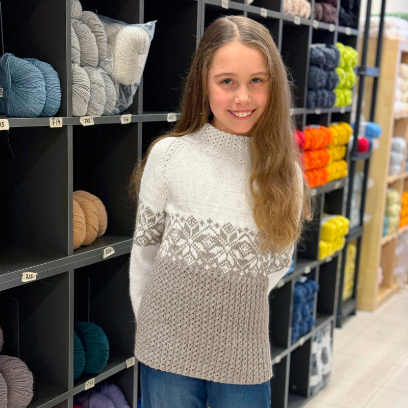 Strikk the Look: Lysefjord-genser, barn, lys beige melert
