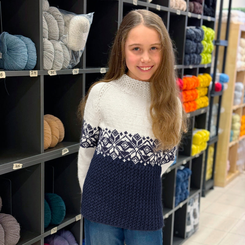 Strikk The Look: Lysefjord-genser, barn, marine