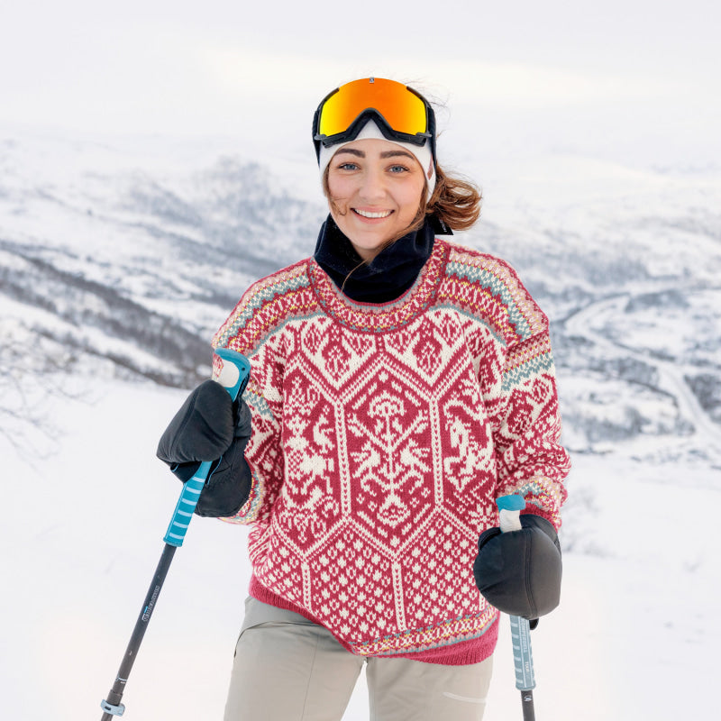 Strikk The Look: OL-Lillehammer-genser bringebærrød