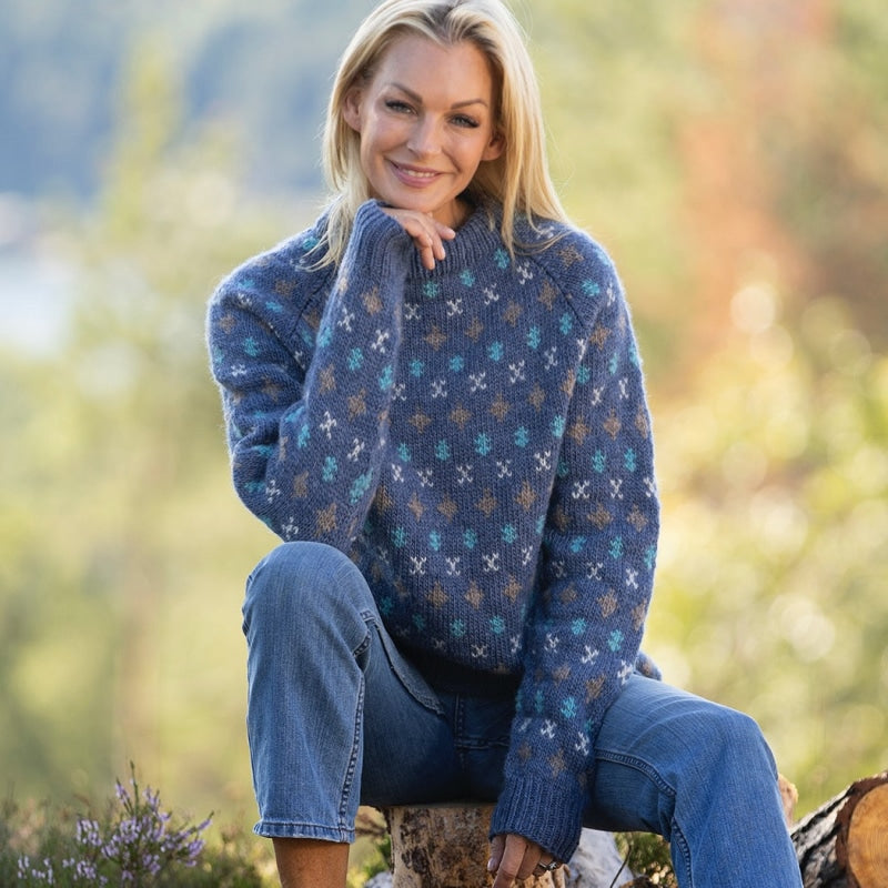 Strikk The Look: Prudie-genser jeansblå