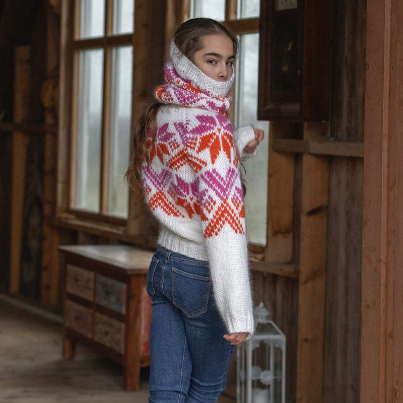 Strikk The Look: Snoi-genser barn, hvit-oransje