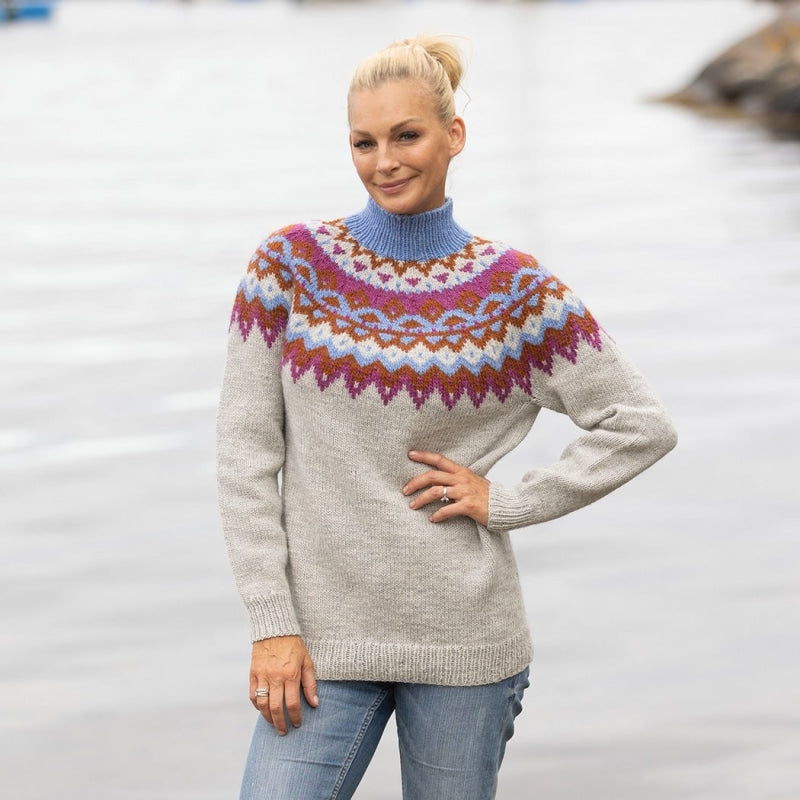 Strikk The Look: Kraft-genser perlegrå-blå