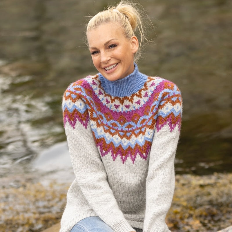 Strikk The Look: Kraft-genser perlegrå-blå