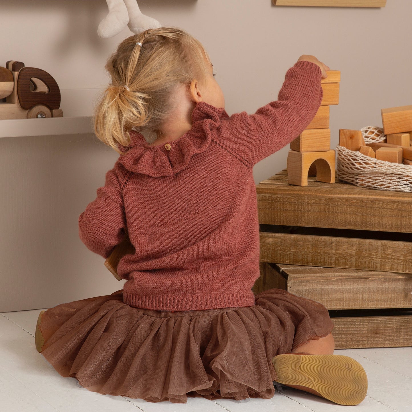 Strikk The Look: Otelie-genser barn burgunder