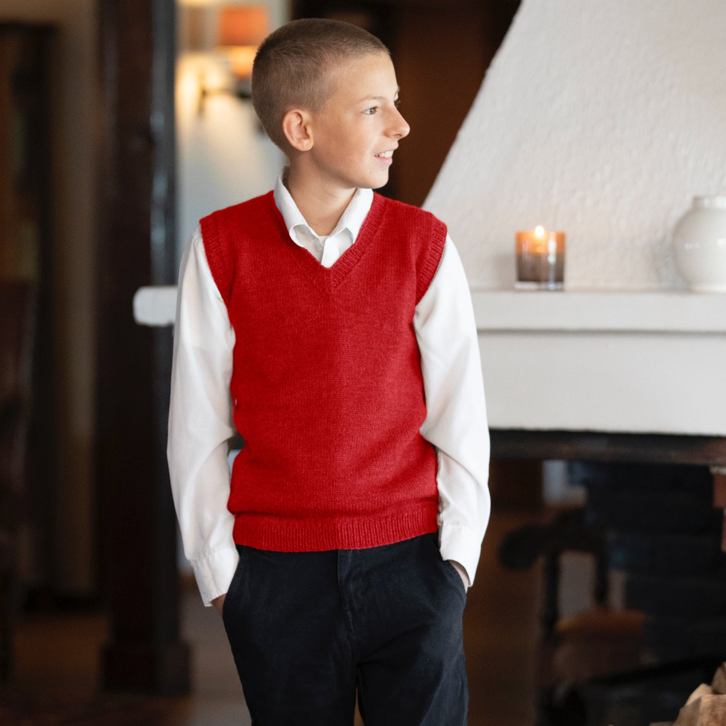 Strikk The Look: Tjommi-vest barn rød