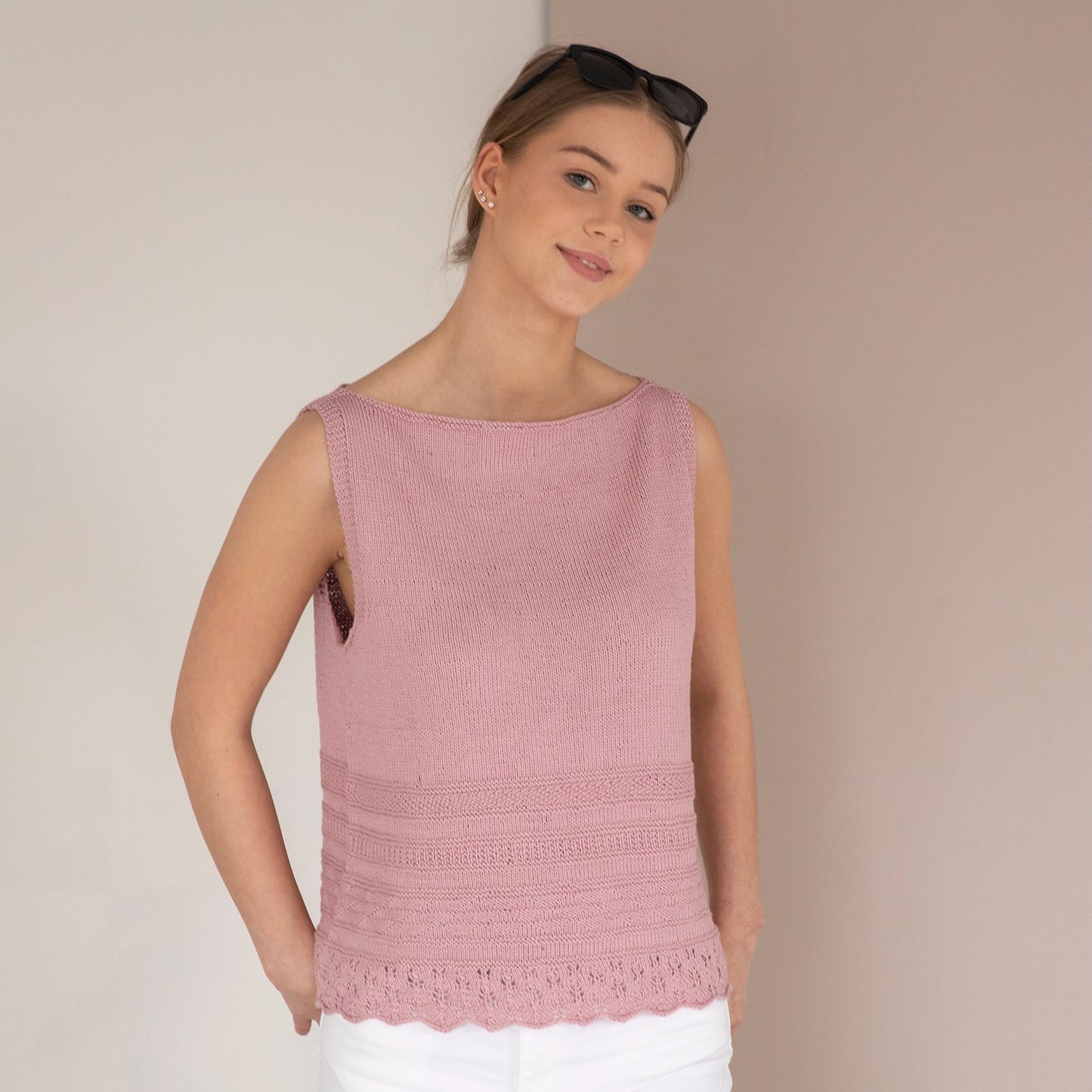 Strikk The Look: Malia-topp pudderrosa