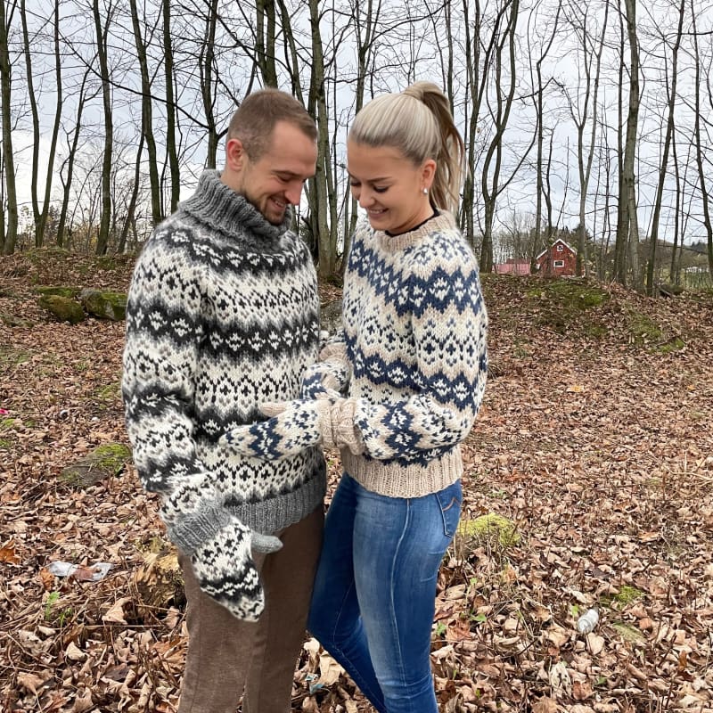 Strikk The Look: Drifa-genser beige/hvit/blå