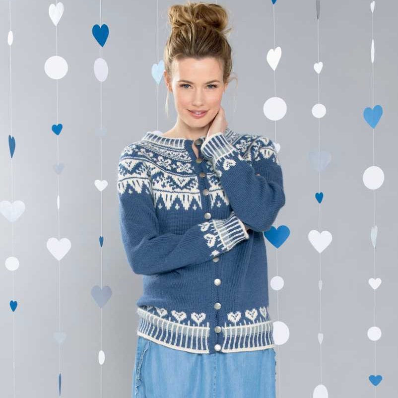 Strikk The Look: Vinterhjerter-jakke blå