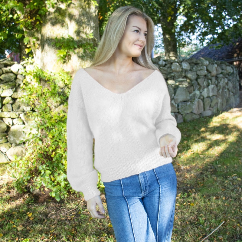 Strikk The Look: Amanda-genser ubleket hvit