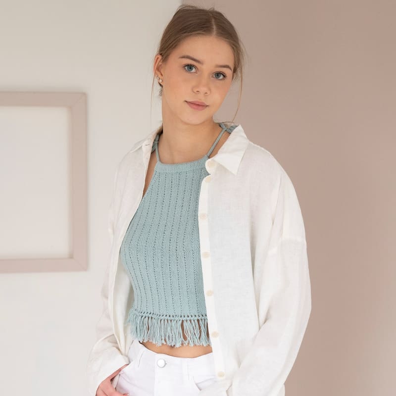 Strikk The Look: Bali-topp lys petrol