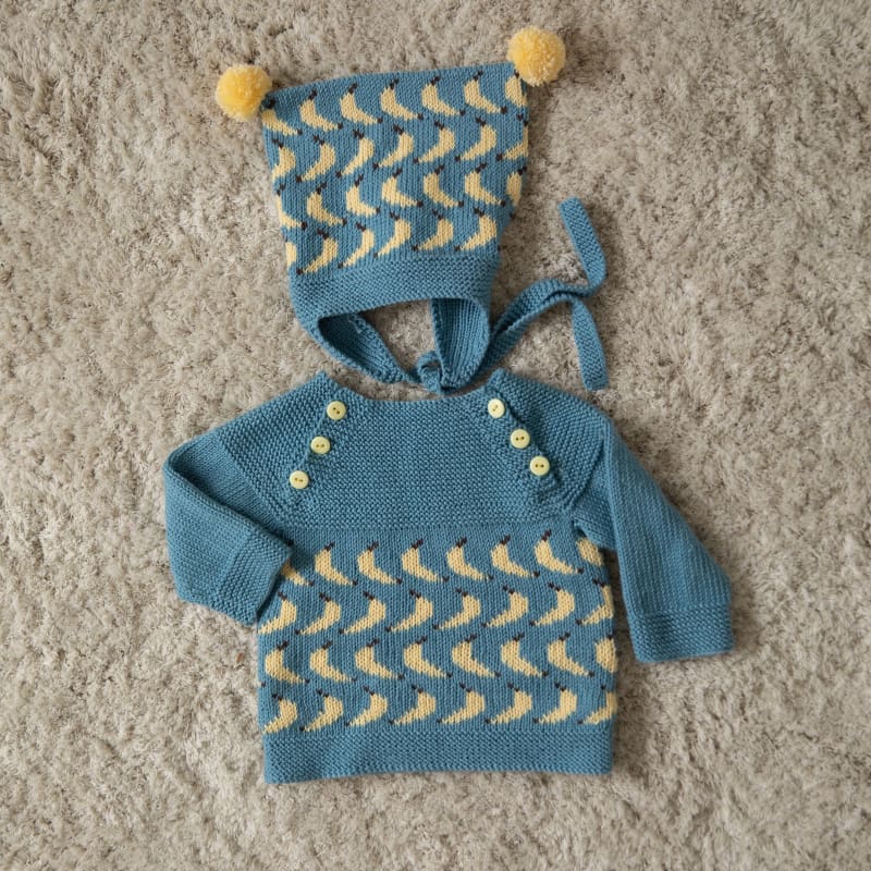 Strikk The Look: Banan-genser og lue blå