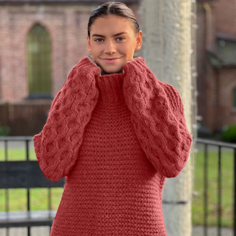 Strikk The Look: Chunky dream-genser lang burgunder