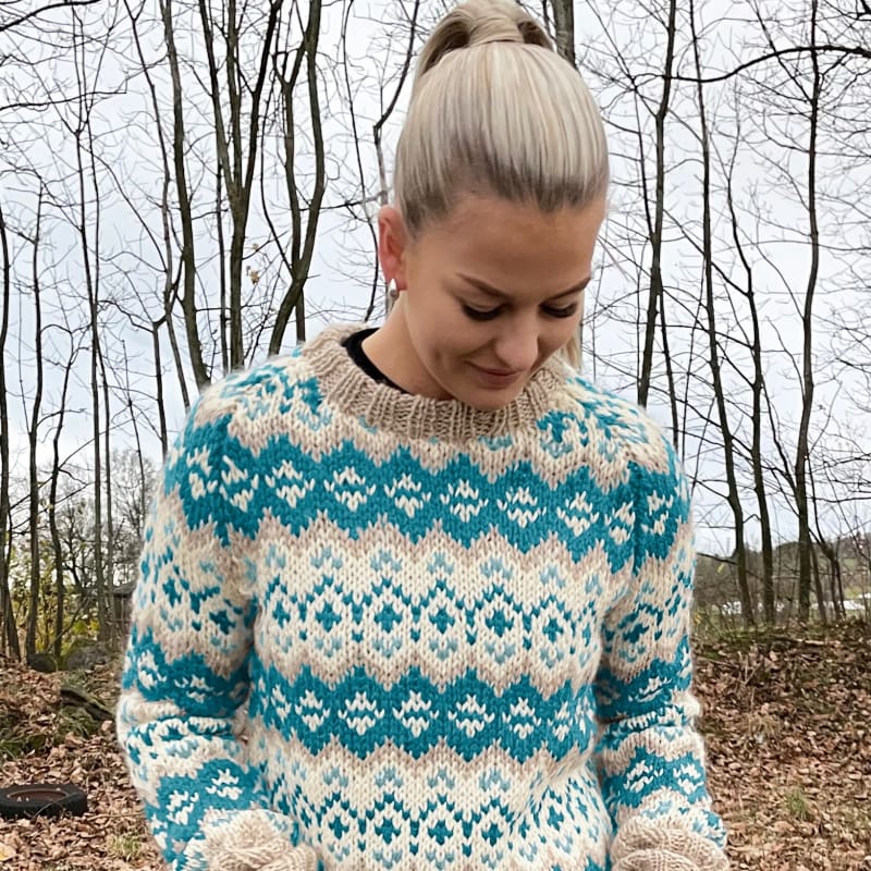 Strikk The Look : Drifa-genser petrol/hvit