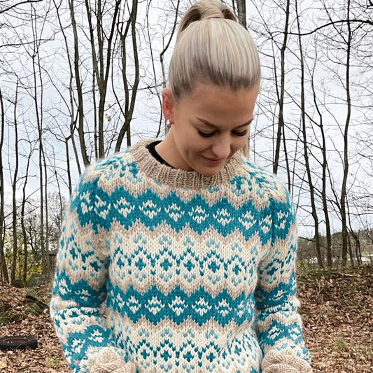 Strikk The Look : Drifa-genser  petrol/hvit