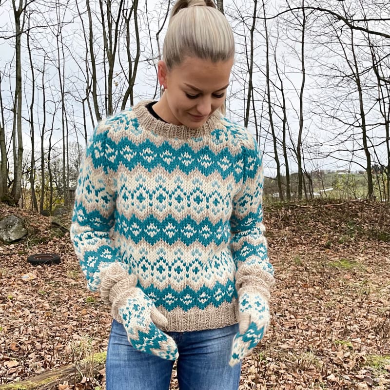 Strikk The Look : Drifa-genser petrol/hvit
