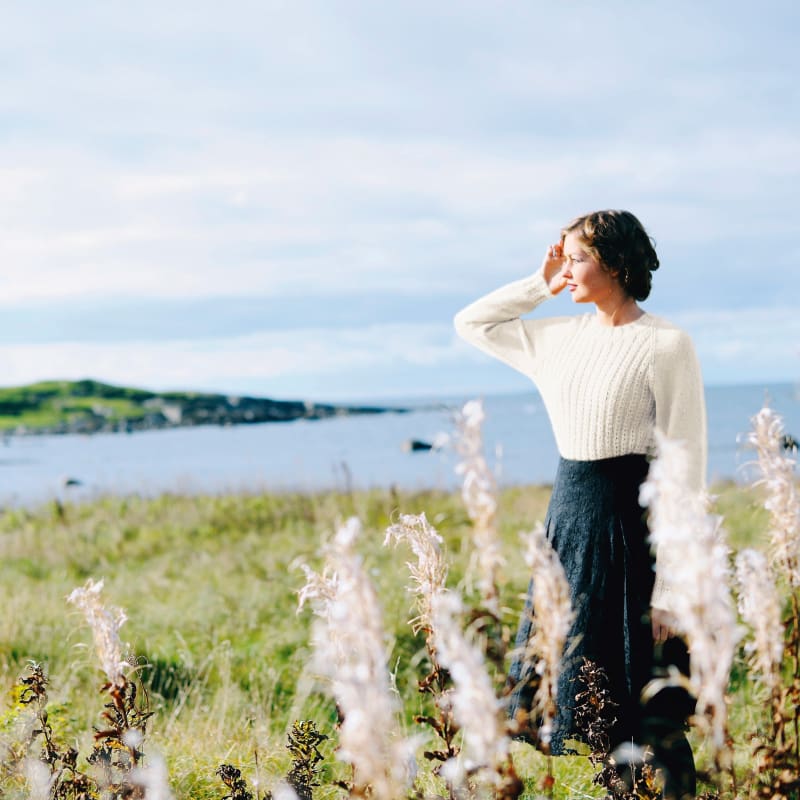 Strikk The Look: Augusta-genser med raglanfelling hvit