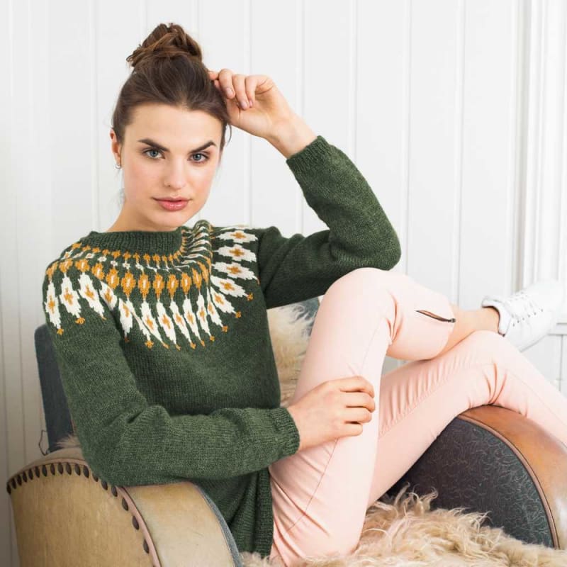Strikk The Look: Gyri-genser flaskegrønn/gul