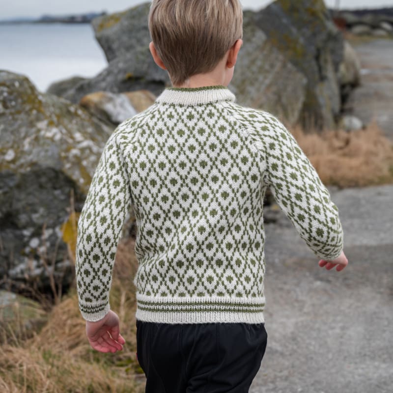 Strikk The Look: Islender genser natur/grønn