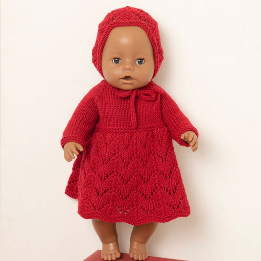 Strikk The Look Jolin-dukkekjole og kyse rød