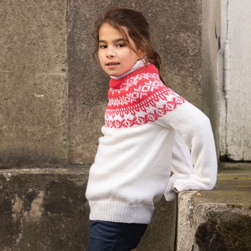 Strikk The Look: Karve-genser barn rosa