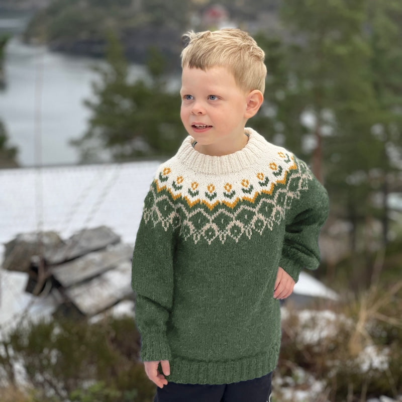 Strikk The Look: Kim-genser olivengrønn/hvit