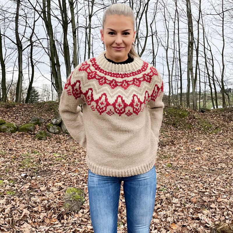 Strikk The Look: Klaki-genser beige/rød