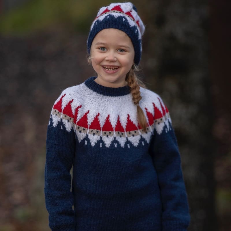 Strikk The Look: Nisse-genser og lue blå barn