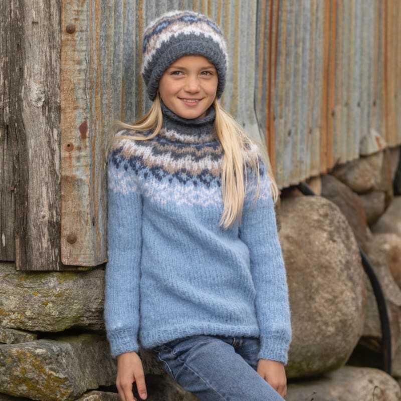 Strikk The Look: Nova-genser og lue barn lys blå