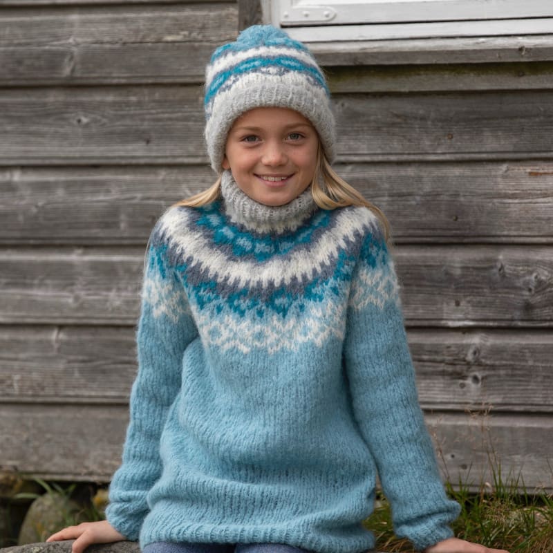 Strikk The Look: Nova-genser og lue barn lys turkis