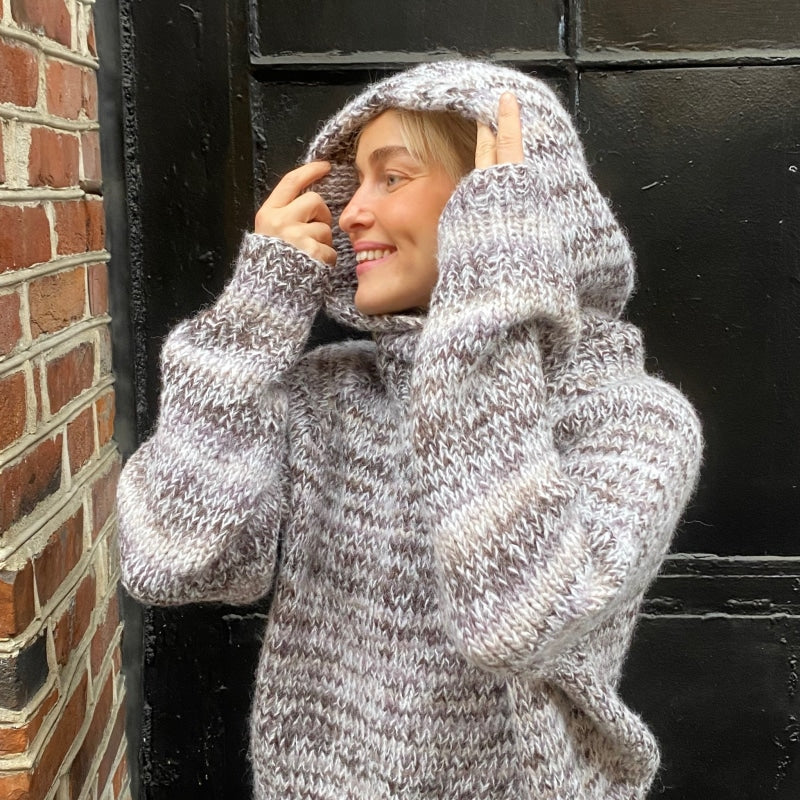 Strikk The Look: Øyunn-genser brun/hvit