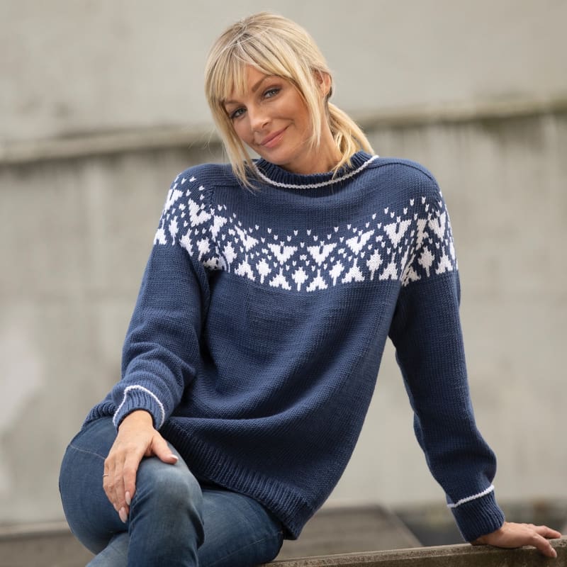 Strikk The Look: Piff-genser jeansblå