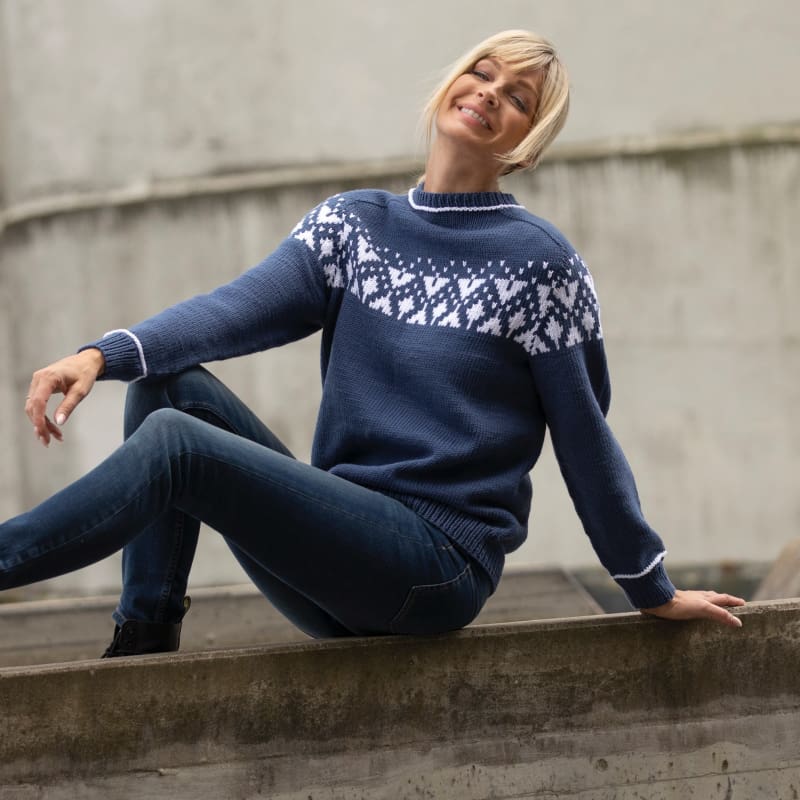 Strikk The Look: Piff-genser jeansblå