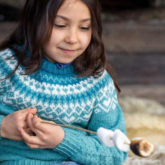 Strikk The Look: Ronje-genser barn blågrønn