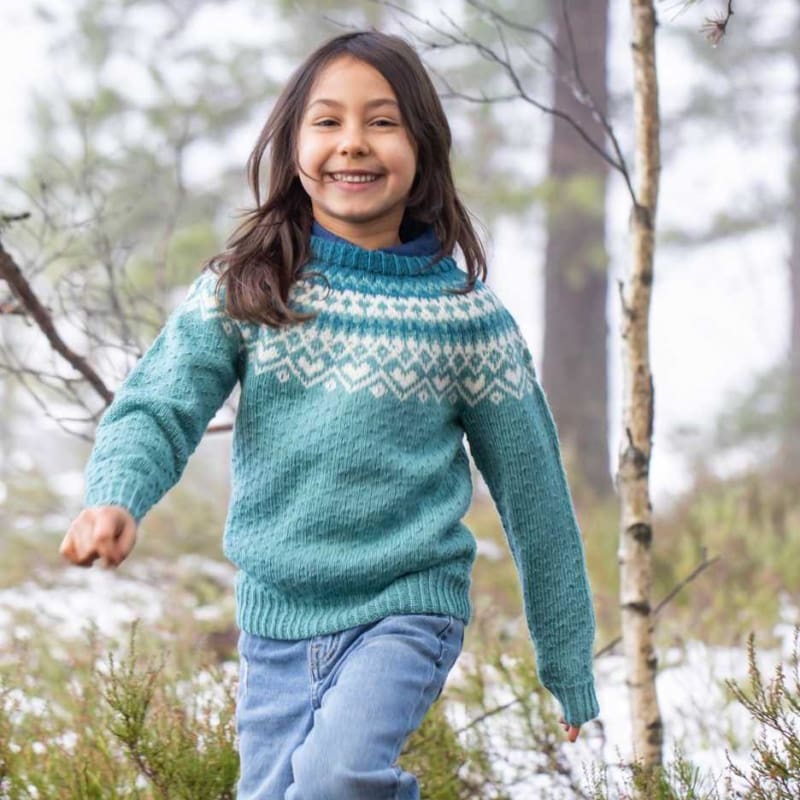 Strikk The Look: Ronje-genser barn blågrønn