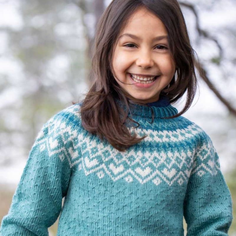 Strikk The Look: Ronje-genser barn blågrønn