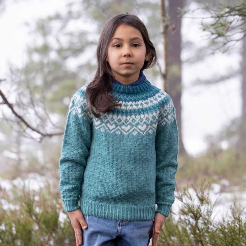 Strikk The Look: Ronje-genser barn blågrønn