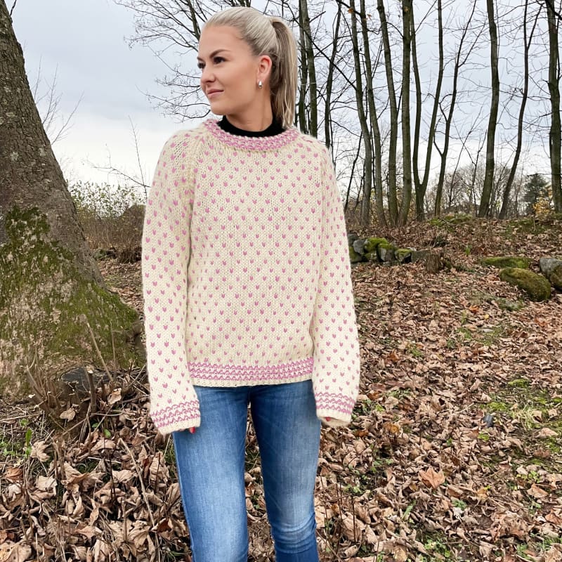 Strikk The Look: Thel-genser hvit/rosa