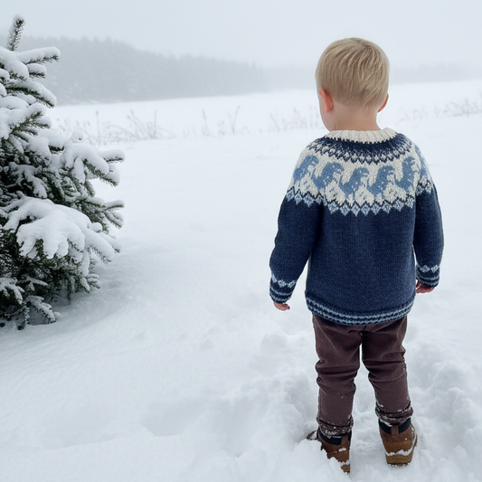 Strikk The Look: Dino-genser jeansblå