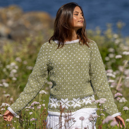 Strikk The Look: Engblomst-genser lys grønn