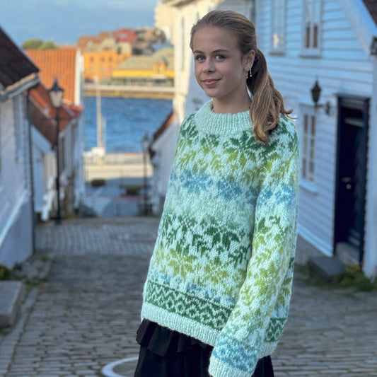 Strikk The Look: Carly-genser mint-Grønn/Gul/Isblå